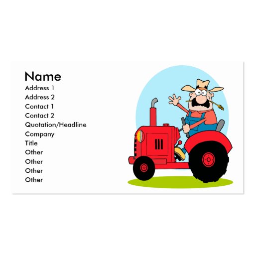 cartoon farmer riding a red tractor business cards (front side)