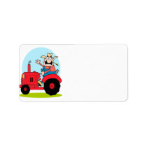 cartoon farmer riding a red tractor personalized address label