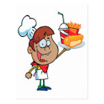 cartoon fast food waiter character post cards