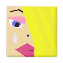 Cartoon female face with tear magnet by Derora Cartoon female face with tear magnet