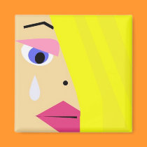 Cartoon female face with tear magnet