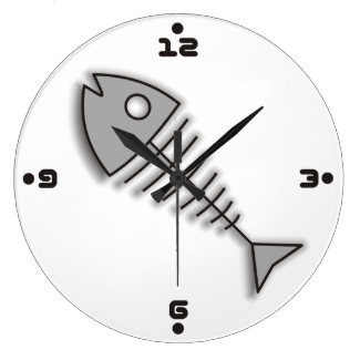 Cartoon Fish Bones Funny Wall Clock with Numbers