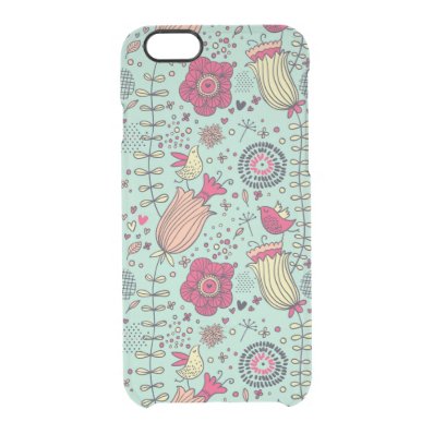 Cartoon floral pattern with birds clear iPhone 6/6S case