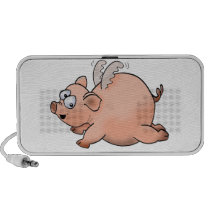 Cartoon flying pig with wings. Doodle speaker.