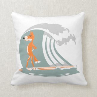 Cartoon Fox on a Surfboard Pillows