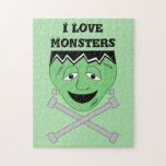 Cartoon Frankenstein Monster Face And Crossbolts Jigsaw Puzzles