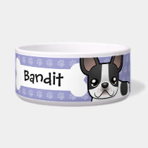 Cartoon French Bulldog Dog Food Bowls