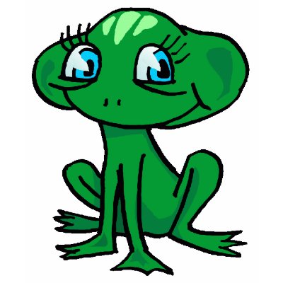 A cute little cartoon frog with big blue eyes.