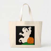 Cartoon Ghost and Pumpkin Tote Bag