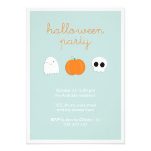 Cartoon Ghost Skull Pumpkin Cute Halloween Party Invitation