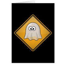 Cartoon Ghost Warning Sign Greeting Card
