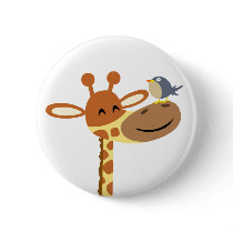 Cartoon Giraffe and Friend button badge