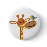 Cartoon Giraffe and Friend button badge