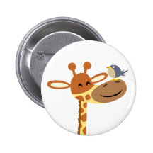 Cartoon Giraffe and Friend button badge