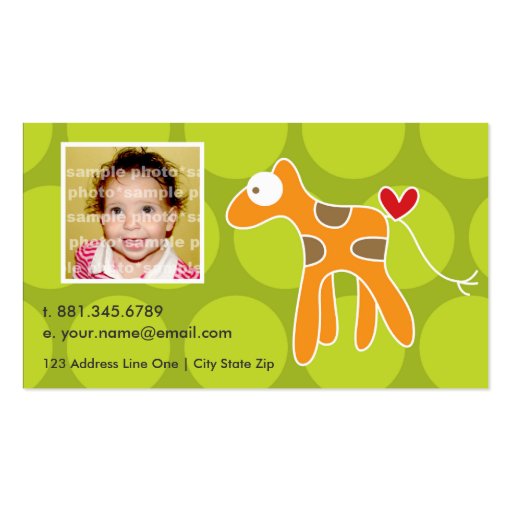 Cartoon Giraffe Kid Fun Custom Photo Profile Card Business Cards (back side)