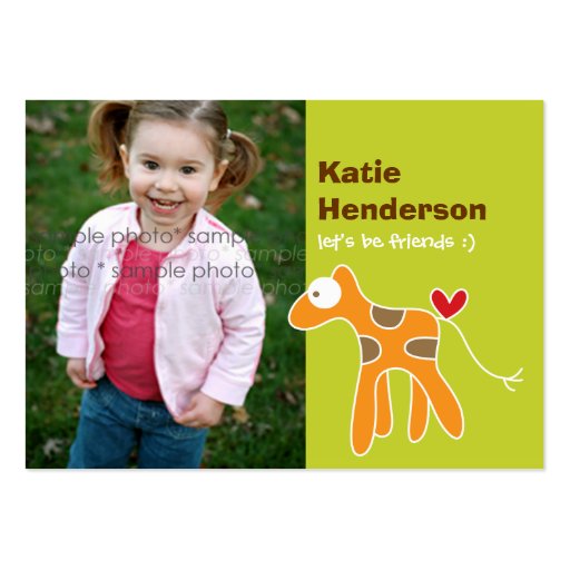 Cartoon Giraffe Kids Custom Photo Playdate Card Business Card Templates (front side)