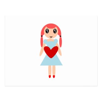 Cartoon Girl with Heart Postcard