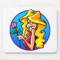 Cartoon Girl with Rose mousepads