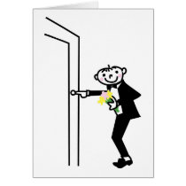 Cartoon Groom Rings Doorbell Greeting Cards