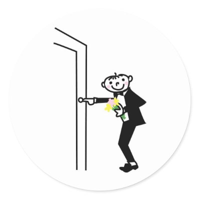 Cartoon Groom Rings Doorbell Round Sticker by White Wedding
