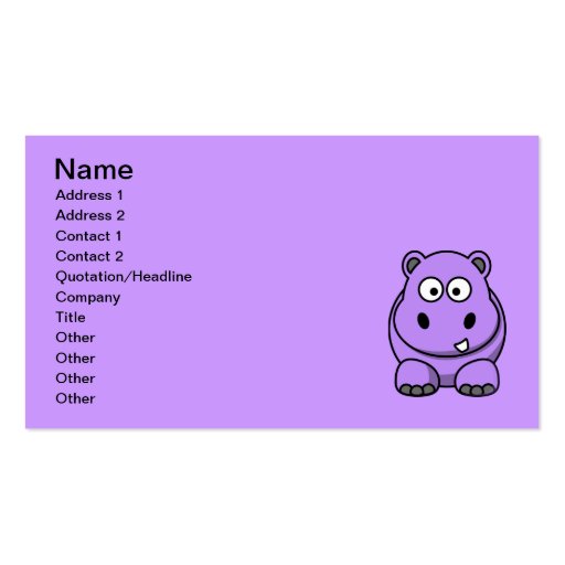 cartoon-hippo cute adorable friendly purple business card (front side)