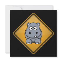 Cartoon Hippo Warning Sign Announcement