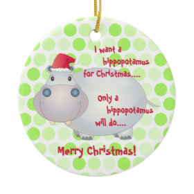Cartoon Hippopotamus Christmas Ornament
