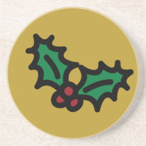 Cartoon Holly & Berries Holiday Icons Coaster coasters