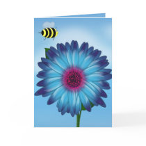 Cartoon Honey Bees Meeting on Blue Flower Cards