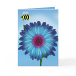 Cartoon Honey Bees Meeting on Blue Flower Cards