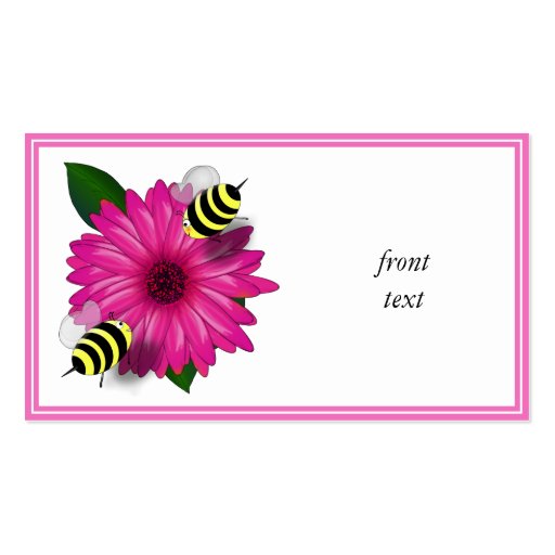 Cartoon Honey Bees Meeting on Pink Flower Business Cards (front side)