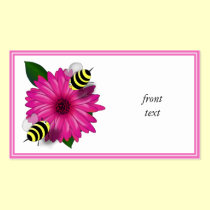 Cartoon Honey Bees Meeting on Pink Flower business cards