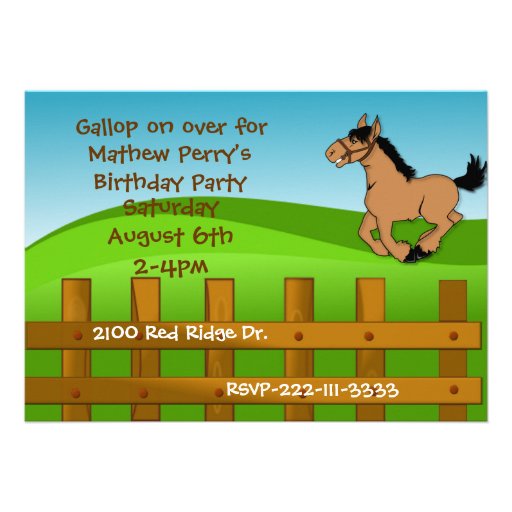 Cartoon Horse Birthday Invitation