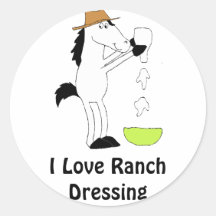 Cartoon Horse With Ranch Dressing Round Stickers
