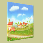 cartoon house on green landscape canvas prints