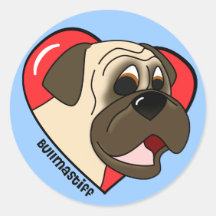 Cartoon I Love my Bullmastiff Stickers