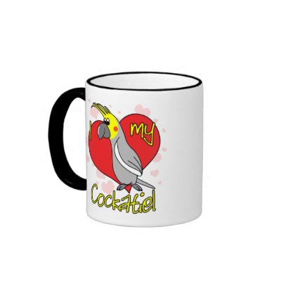 Cartoon I Love my Cockatiel Mugs by MenagerieMayhem