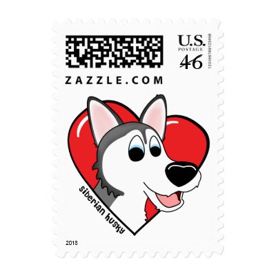 Cartoon I Love my Siberian Husky Stamp by MenagerieMayhem