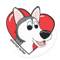 Cartoon I Love my Siberian Husky Stickers