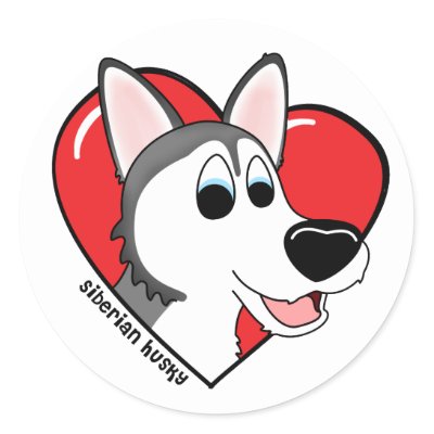 Cartoon I Love my Siberian Husky Stickers by MenagerieMayhem