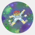 Cartoon illustration, of a space gnome, badge. classic round sticker