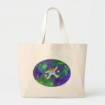 Cartoon illustration, of a space gnome, bag. large tote bag