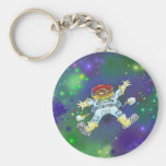 Cartoon illustration, of a space gnome, keyring. basic round button keychain