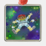 Cartoon illustration, of a space gnome. metal ornament