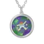 Cartoon illustration, of a space gnome, pendant. round pendant necklace