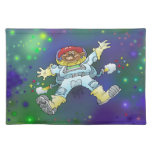 Cartoon illustration, of a space gnome, placemate. placemat