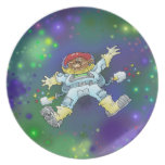 Cartoon illustration, of a space gnome, plates. melamine plate