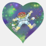 Cartoon illustration, of a space gnome, stickers. heart sticker