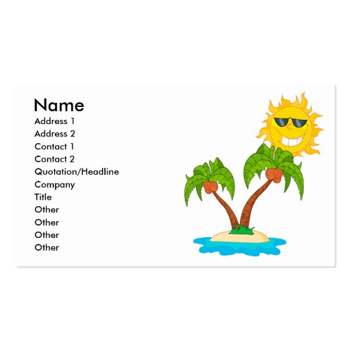 cartoon island sun and palm trees business card template (front side)