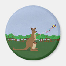 Cartoon Kangaroos Flying a Kite Magnets